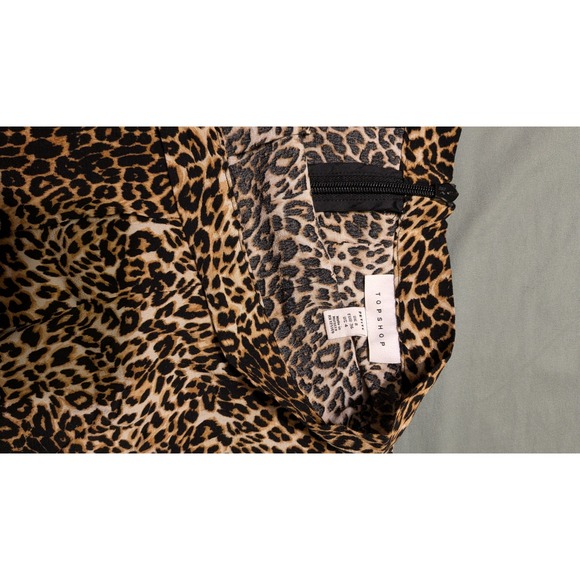 Topshop Petite Leopard Print Midi Skirt Brown Animal Slit High Waist US 4 26K06Q - Picture 3 of 8